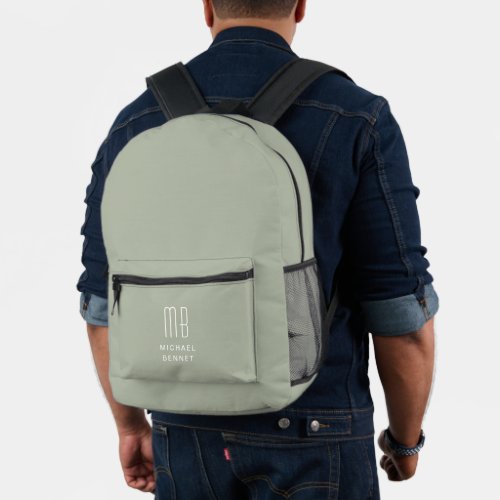 Elegant Monogram Sage Green Printed Backpack