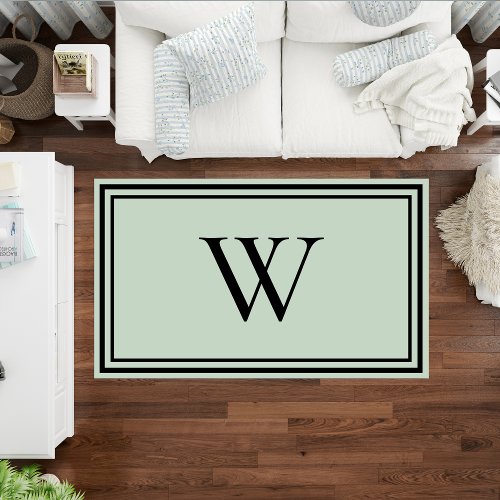 Elegant Monogram Sage Green Rug