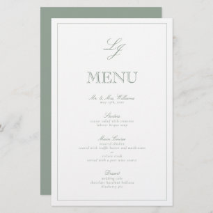 Elegant Monogram Sage Green Script Wedding Menu