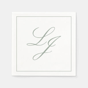 Elegant Monogram Sage Green Simple Script Wedding Napkins