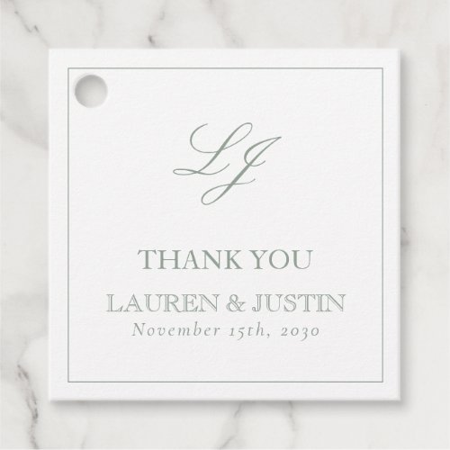 Elegant Monogram Sage Green Thank You Wedding  Favor Tags