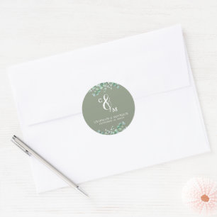 Elegant Monogram Sage Green Wedding Classic Round Sticker