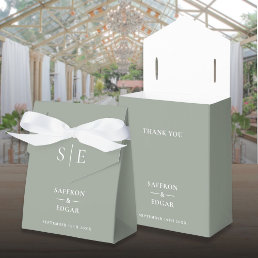 Elegant Monogram Sage Green Wedding Favor Boxes