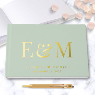 Elegant Monogram Sage Green Wedding Foil Guest Book