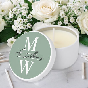 Elegant Monogram Sage Green Wedding Mini Candle Favors