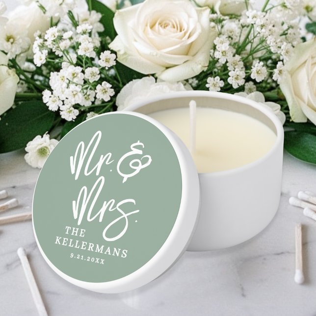 Elegant Monogram Sage Green Wedding Mini Candle Favors (Elegant Monogram Sage Green Wedding Mini Candle Favors)