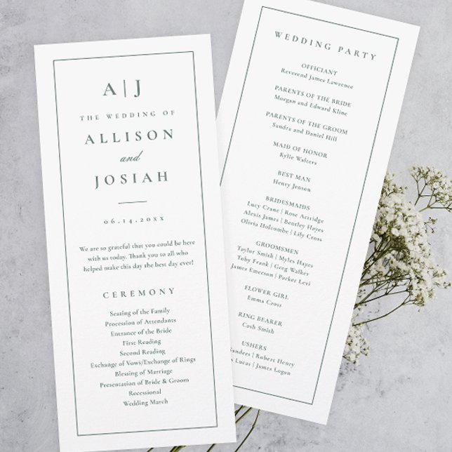Elegant Monogram Sage Green Wedding Program (Elegant and Classic Monogram Sage Green Wedding Program.)