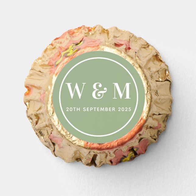 Elegant Monogram Sage Green Wedding Sweets Reese's Peanut Butter Cups (Front)