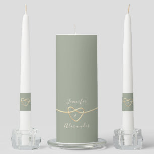Elegant Monogram Sage Green Wedding Unity Candle Set