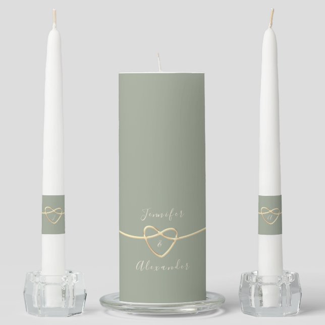 Elegant Monogram Sage Green Wedding  Unity Candle Set (Front)