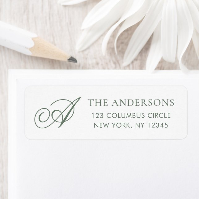 Elegant Monogram Sage Green White Return Address Label (Insitu)