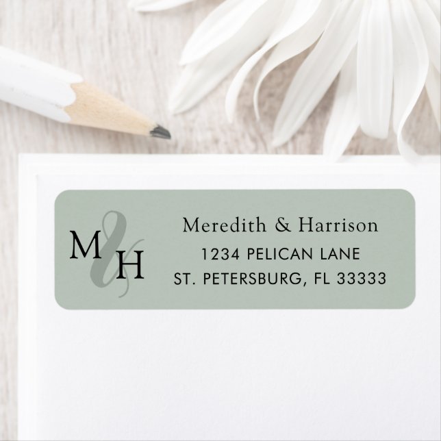 Elegant Monogram Sage Wedding Return Address Label (Insitu)