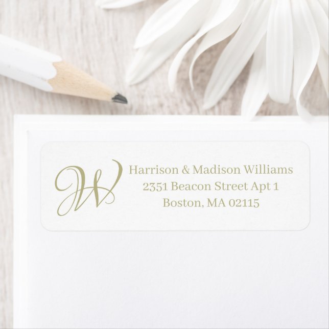 Elegant Monogram sage white custom Return Address Label (Insitu)