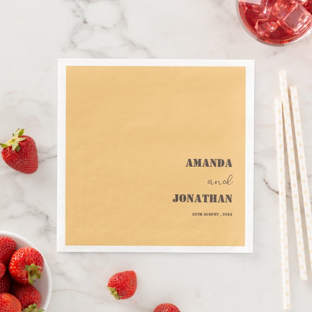 Elegant Monogram Sand Yellow Wedding  Paper Dinner Napkins (Insitu)