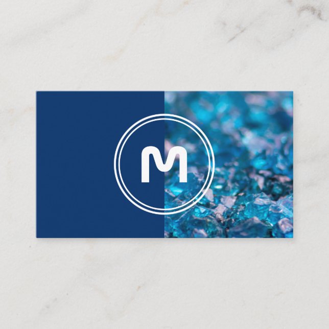 Elegant monogram sapphire two tone blue crystals b business card (Front)