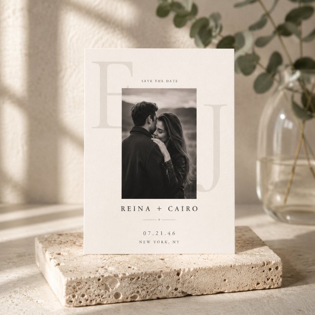 Elegant Monogram Save The Date Photo Card (Creator Uploaded)