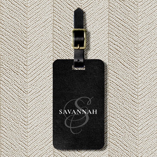 Elegant Monogram Script Blush Pink Cute Leather Luggage Tag (Creator Uploaded)