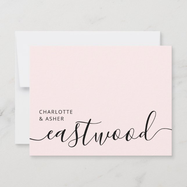 Elegant Monogram Script Blush Pink Note Card (Front)