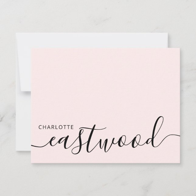 Elegant Monogram Script Blush Pink Note Card (Front)