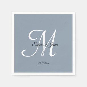 Elegant Monogram Script Dusty Blue Wedding Party Napkins