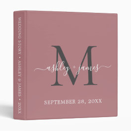 Elegant Monogram Script Dusty Rose Wedding 3 Ring Binder