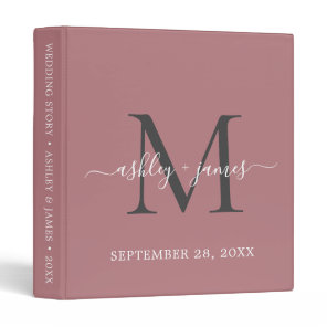 Elegant Monogram Script Dusty Rose Wedding 3 Ring Binder