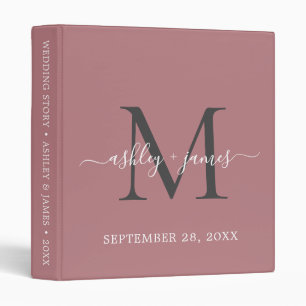 Elegant Monogram Script Dusty Rose Wedding 3 Ring Binder