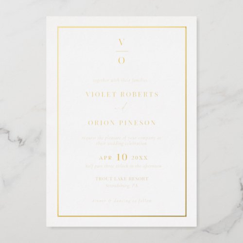 Elegant Monogram Script Gold Foil Invitation