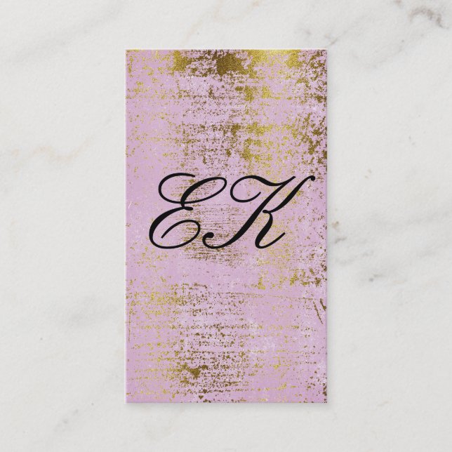 Elegant Monogram Script Gold Grunge Pink Business Card (Front)