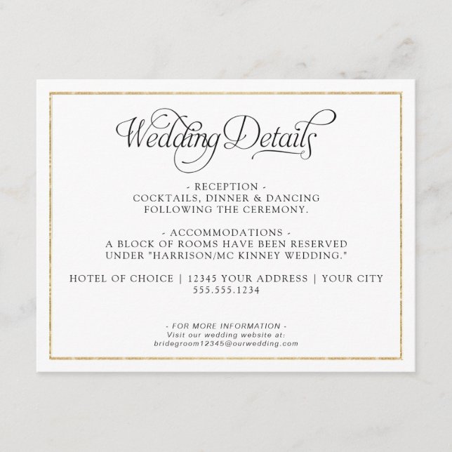 Elegant Monogram Script Gold Wedding Details Enclosure Card (Front)