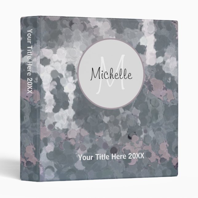 Elegant Monogram Script Gray Pink Personalize 3 Ring Binder (Front/Spine)