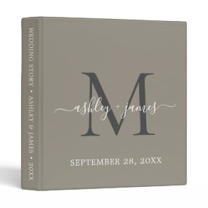 Elegant Monogram Script Gray Wedding 3 Ring Binder