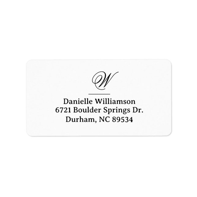 Elegant Monogram Script Initial Return Address Label (Front)