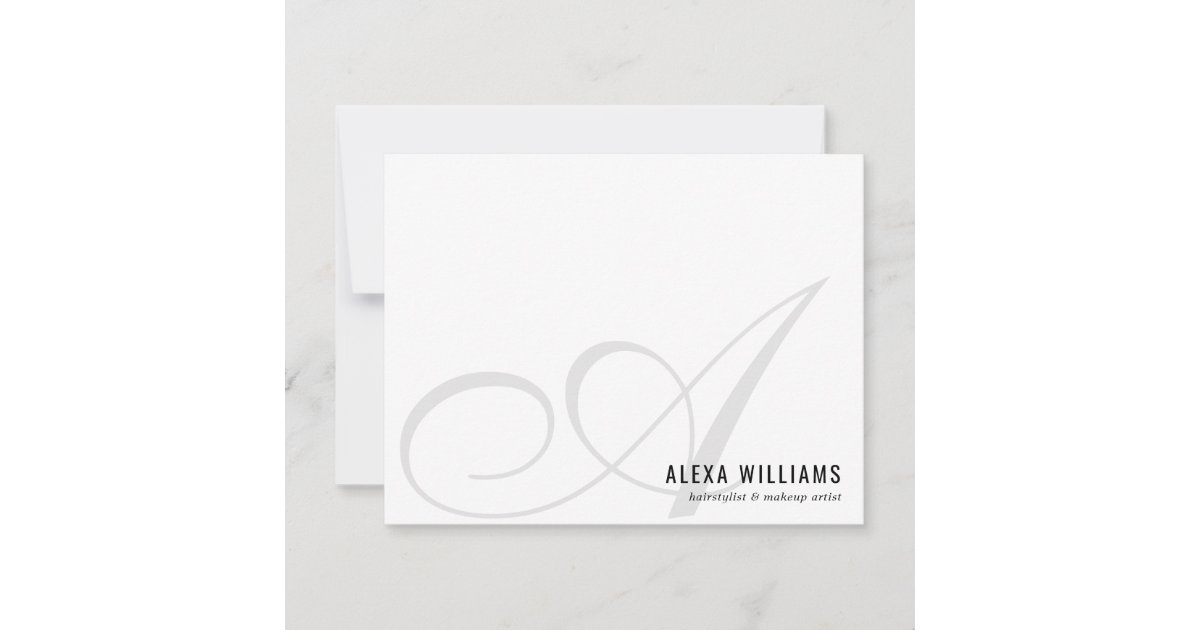 Elegant Monogram Script Initial Simple Business Note Card | Zazzle
