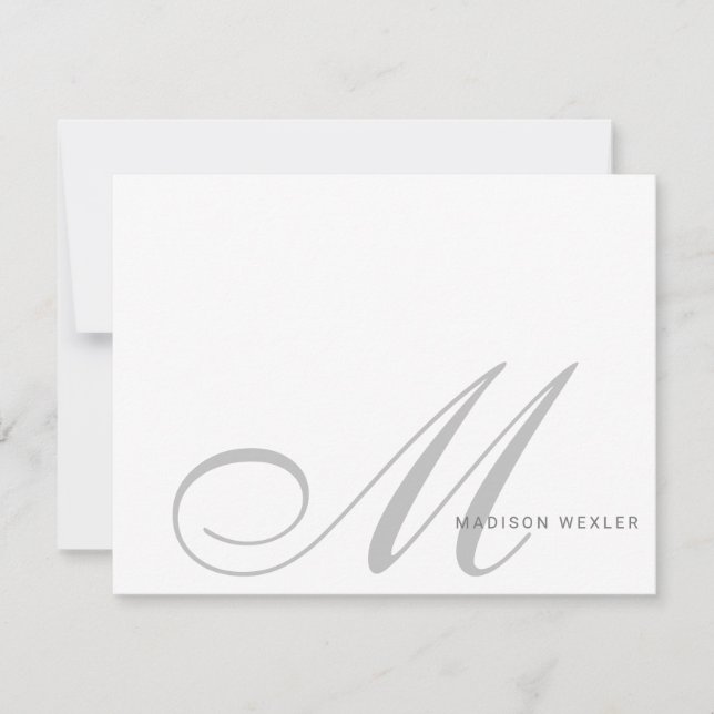 Elegant Monogram Script Initial Simple Personal  Note Card (Front)