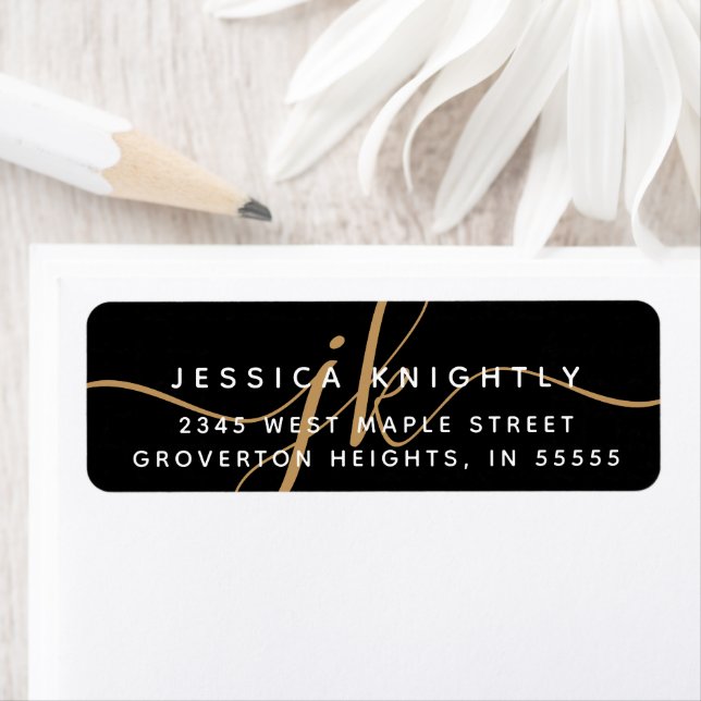 Elegant Monogram Script Initials Black Gold Modern Label (Insitu)