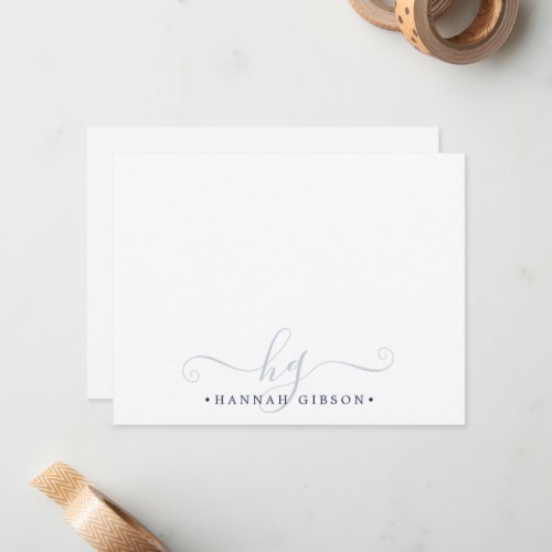 Elegant Monogram Script Initials Navy Blue Note Card