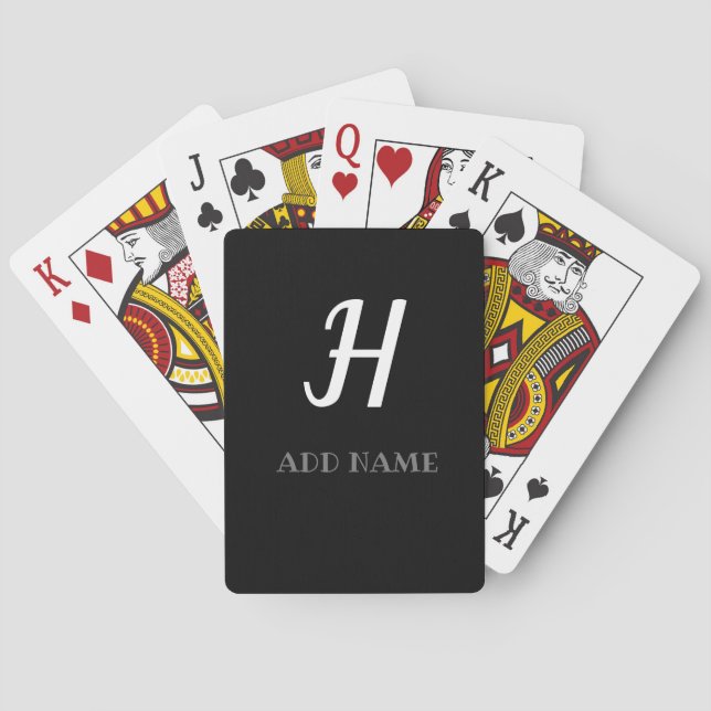 Elegant Monogram Script Modern Black White Name Poker Cards (Back)
