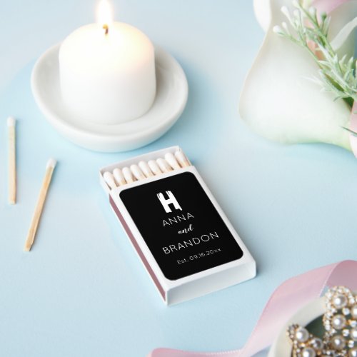 Elegant Monogram Script Modern Wedding Black  Matchboxes