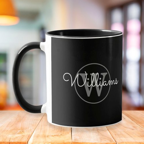 Elegant Monogram Script Name Black And Gray Mug