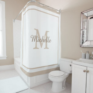 Elegant Monogram Script Name Bordered Shower Curtain