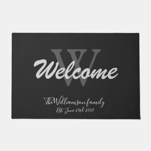 Elegant Monogram Script Name Chic Wedding Welcome  Doormat