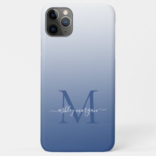 Elegant Monogram Script Name Classic Blue Ombre iPhone 11 Pro Max Case