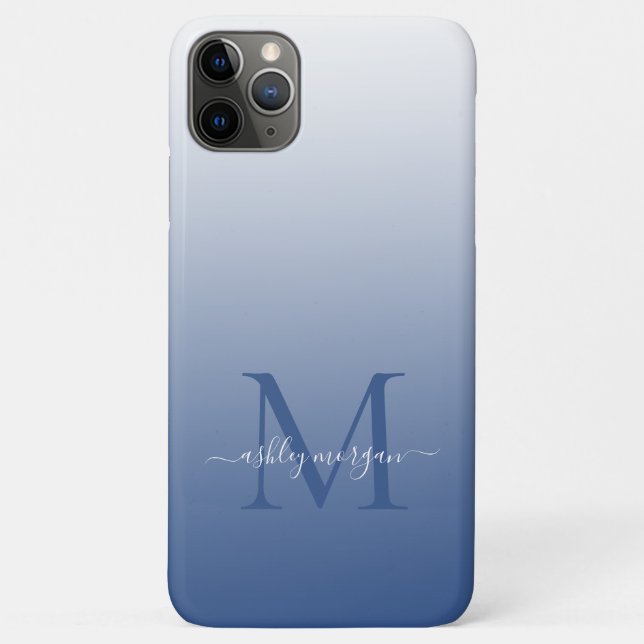 Elegant Monogram Script Name Classic Blue Ombre Case-Mate iPhone Case (Back)
