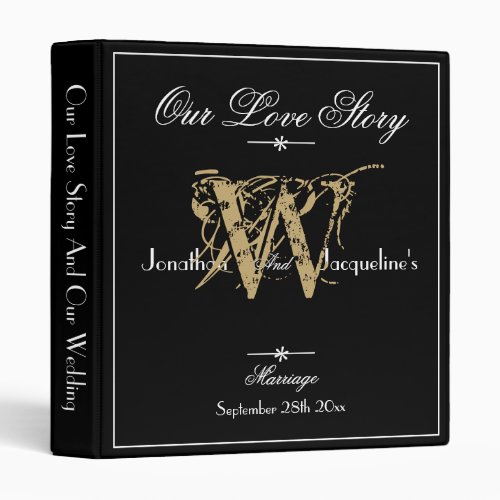 Elegant Monogram Script Name Classy Black Wedding  3 Ring Binder