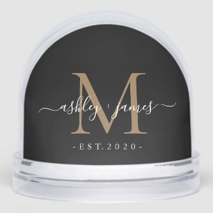 Elegant Monogram Script Name Custom Date Wedding Snow Globe