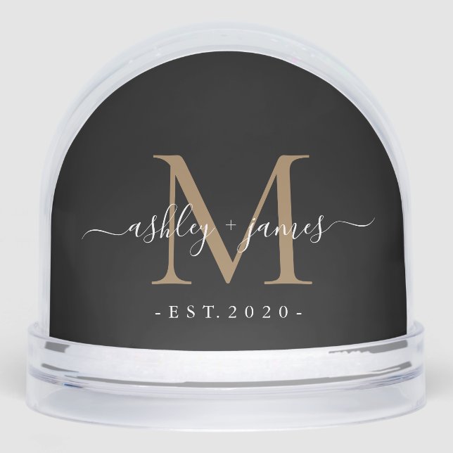 Elegant Monogram Script Name Custom Date Wedding Snow Globe (Front)