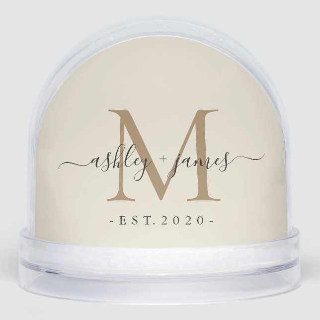 Elegant Monogram Script Name Custom Date Wedding Snow Globe (Front)