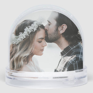 Elegant Monogram Script Name Date Photo Wedding Snow Globe