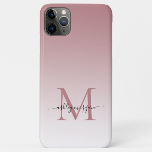 Elegant Monogram Script Name Dusty Rose Ombre iPhone 11 Pro Max Case